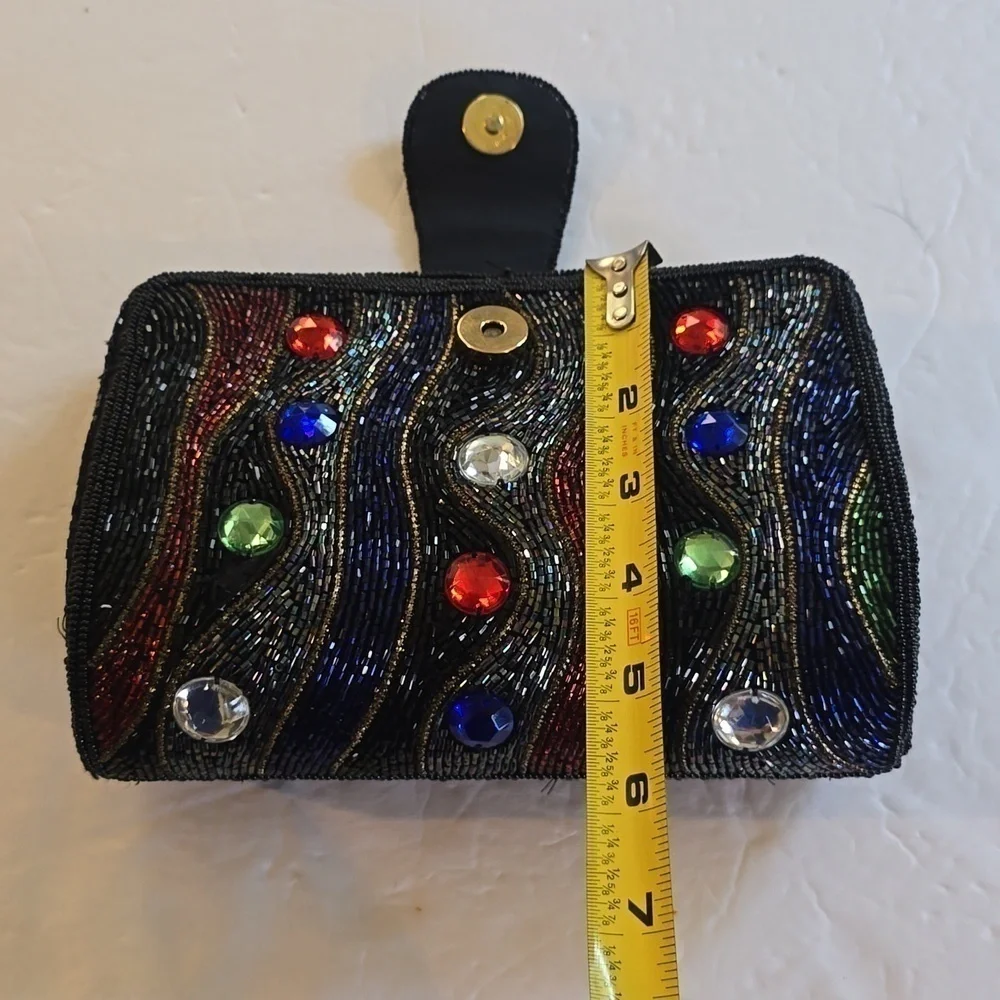 Womens heavily beaded Gem stone vintage Clutch bag Vibrant colors! Flaws minor